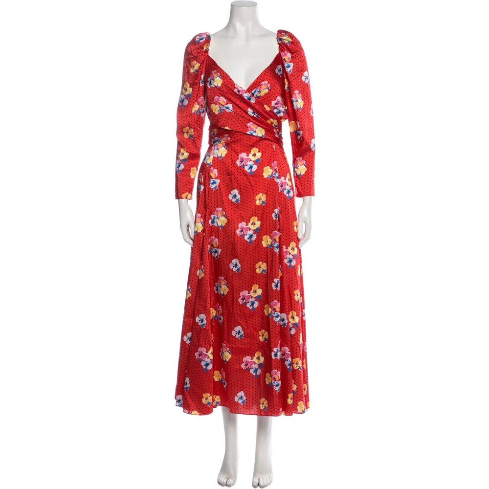 RUNWAY. NWT. $2190 CAROLINA HERRERA Pleated printed twill midi dress Sz 8 red - Picture 7 of 10